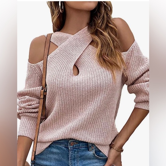 Sweaters - Crisscross Halter Cold Shoulder Cut Out Knit Sweater Size XS